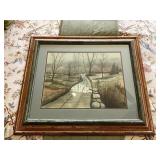 Framed Watercolor Landscape with Pathway Scene