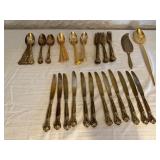 Collection of Gold-Toned Flatware Including Knives