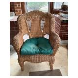 Woven Wicker Armchair with Green Cushion