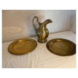 Brass Pitcher with Two Charger Plates