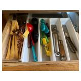 Drawer of Kitchen Utensils and Gold-Toned Flatware