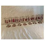 Set of 6 Etched Glass Goblets with Red Accents