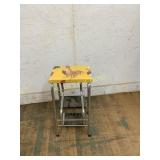 Chrome Step Stool with Rooster-Patterned Upholster
