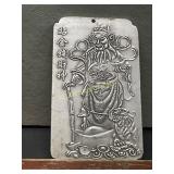 Tibetan Silver Plaque With Deity And Tiger