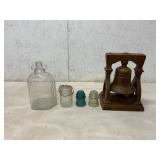 Mixed Lot of Glassware and Wooden Bell Decoration