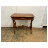 Carved Wood Table with Drawer and Cabriole Legs