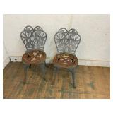 Pair of Cast Iron Garden Chairs with Floral Motif