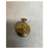 Gold-Tone Mechanical Pocket Watch with Equestrian