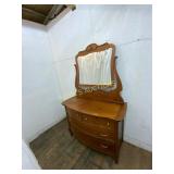 Oak Dresser with Attached Mirror and Storage Drawe
