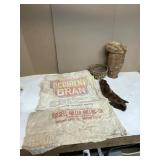 3 SACKS WOODEN CARVED HEAD   BASKET   MINK