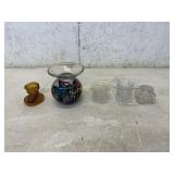 5 ART  GLASS  (PAPER WEIGHT CANDLE HOLDER 2 HATS )