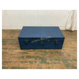 Blue Painted Metal Trunk with Printed Interior Lin
