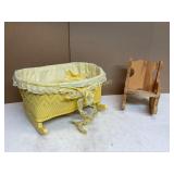 Yellow Wicker Rocking Bassinet and Wooden Doll Roc