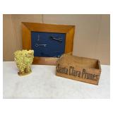 Framed Vintage Keys, Santa Clara Prunes Crate, and
