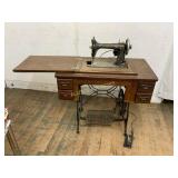 National Sewing Machine with Treadle Cabinet and E