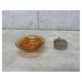 Carnival Glass Bowl and Rabbit on Nest Dish