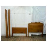 Wood Twin Bed Frame with Carved Headboard and Matc