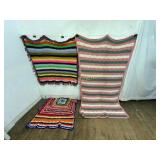 Group of Three Hand-Crocheted Multicolored Blanket