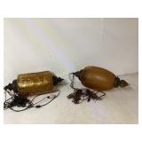 2 MID-CENTURY AMBER SWAG LAMPS