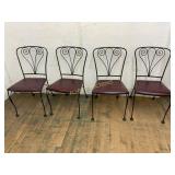 Set of Four Wrought Iron Chairs with Red Upholster