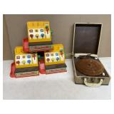 3 FISHER PRICE CASH REGISTERS AND RECORD PLAYER