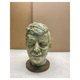 Sculpted Plaster Head Bust on Wooden Base