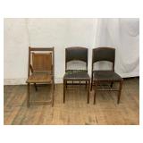 Set of Three Wood Chairs, Folding and Upholstered