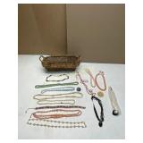 Assorted Jewelry with Wicker Basket