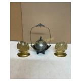Metal Butter Dish with Dome Lid and Pair of Brass
