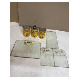 3 GOLDEN SHELL MOTOR OIL CANS ANDLANCE ADVERTISING