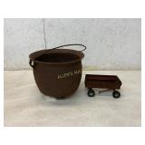 Rustic Cast Iron Cauldron and Metal Toy Wagon