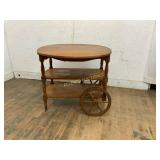 Wooden Drop-Leaf Tea Cart with Shelves and Wheels