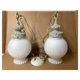 Pair of Frosted Glass Pendant Lamps with Metal Fix