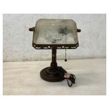 Bronze Bankers Lamp with Frosted Glass Shade and P