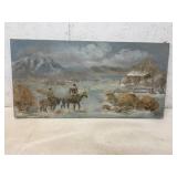 Oil on Canvas Landscape Painting with Horseback Ri