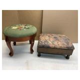 Two Upholstered Wooden Footstools with Varying Des