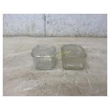 Pair of Ribbed Glass Refrigerator Dishes with Lids