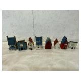 Set of 8 Handcrafted Wooden Miniature Buildings