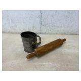 Wood Rolling Pin & Metal Flour Sifter