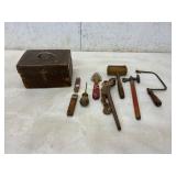Wooden Tool Chest with Assorted Vintage Hand Tools