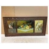 Framed Reverse Glass Three-Panel Painting Framed Reverse Glass Three-Panel Painting