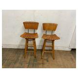 2 Wood Slat-Back Bar Stools 2 Wood Slat-Back Bar Stools