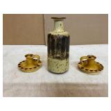 2 Ceramic Candle Holders and Vase 2 Ceramic Candle Holders and Vase
