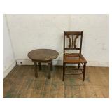 Wood Side Table and Cane Seat Chair Wood Side Table and Cane Seat Chair