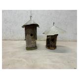 2 Rustic Wooden Birdhouses with Metal Roofs 2 Rustic Wooden Birdhouses with Metal Roofs