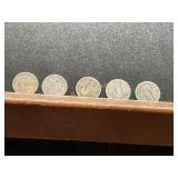 5 Standing Liberty Silver Quarters, 90% Silver