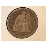 1858 Seated Liberty Silver Quarter