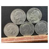Five Eisenhower Dollar Coins, 1971-1972