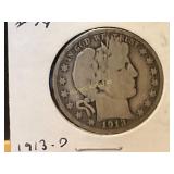 1913-D Silver Barber Half Dollar