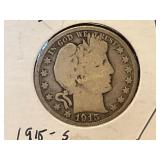 1915-S Barber Silver Half Dollar